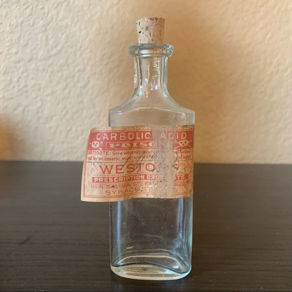 Antique apothecary carbolic acid poison antidote glass bottle - Picture 1 of 9